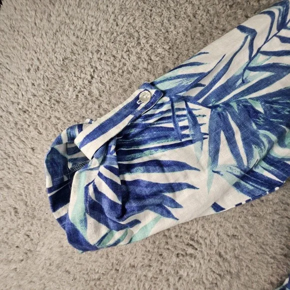 Chicos Cardigan Womens 1/M Hawaiian 100% Linen Tropical Floral Paradise Cardigan - Picture 3 of 13